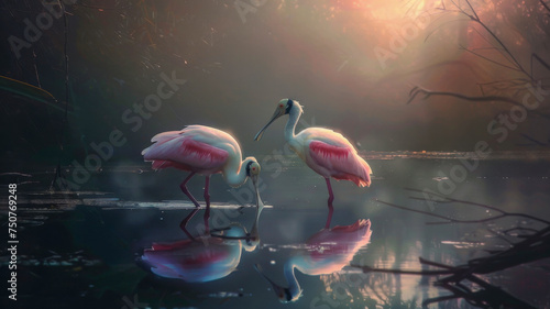 Two roseate spoonbills rococo