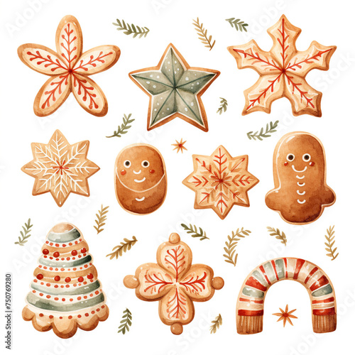 christmas cookies and candies in scandinavian boho style, cartoon, kids illustration сreated with Generative Ai