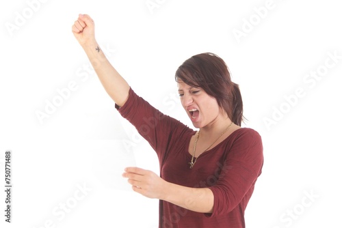 Wallpaper Mural Frau mit Brief, verärgert, lachend, freudig, traurig Torontodigital.ca