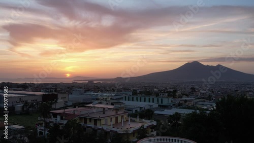 drone, vista al tramonto del Vesuvio e zona metropolitana, Provincia di Napoli, Italia photo