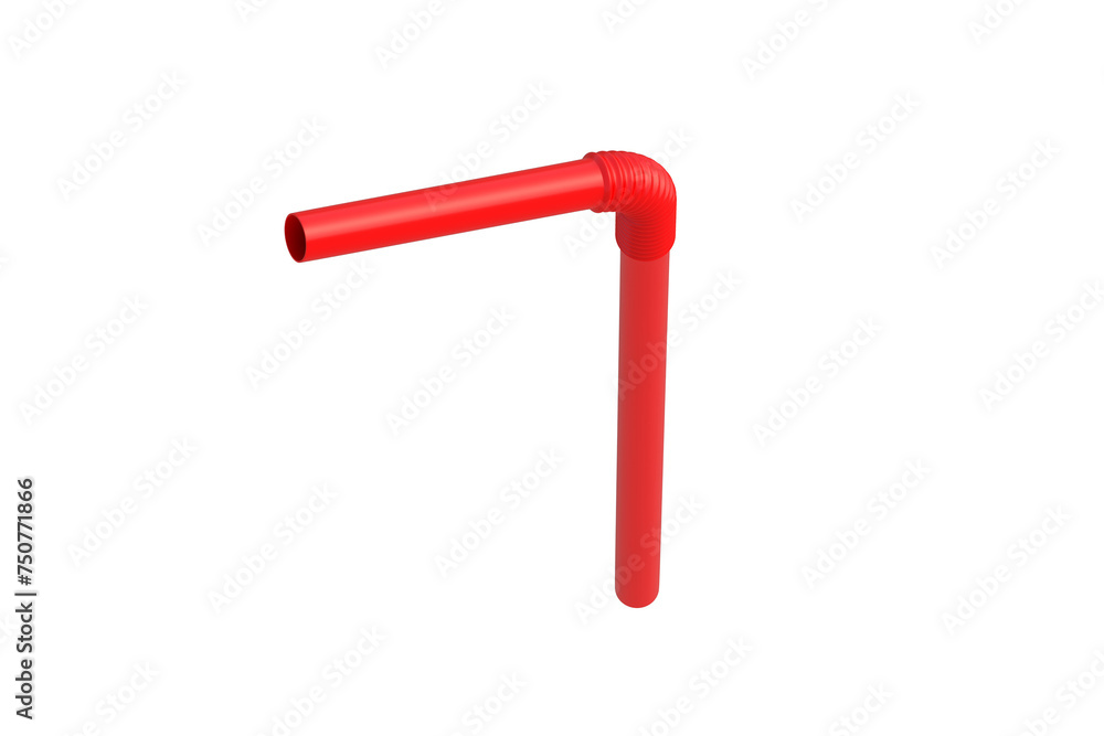 One plastic drinking straw isolated on white background. Flexible tube for beverage. Disposable pipe for cocktail. 3d render One plastic drinking straw isolated on white background. Flexible tube for beverage. Disposable pipe for cocktail. 3d render