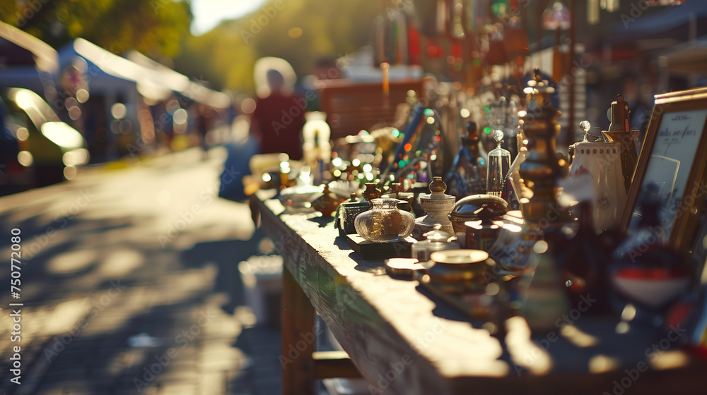A street market with a variety of items for sale, 