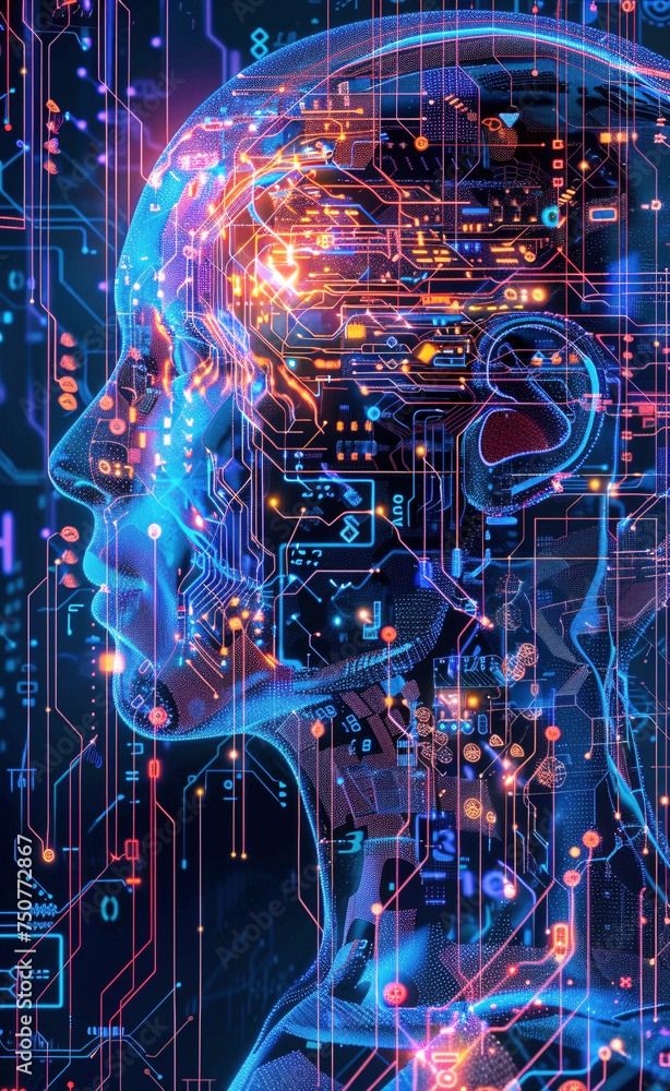 Futuristic AI Brain Concept with Digital Circuitry Design Futuristic AI Brain Concept with Digital Circuitry Design
