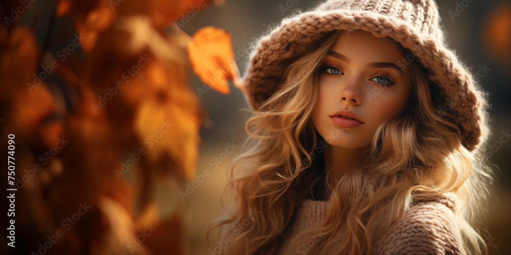 Cozy Autumn woman. Falling leaves backdrop. Park, nature, outdoor. Decoration Halloween background. Cozy Autumn woman. Falling leaves backdrop. Park, nature, outdoor. Decoration Halloween background.