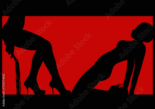 beautiful black silhouette of two seductive women on a red background