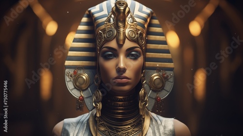 Craft a captivating digital AI illustration portraying an ancient statue of a female Egyptian pharaoh. 