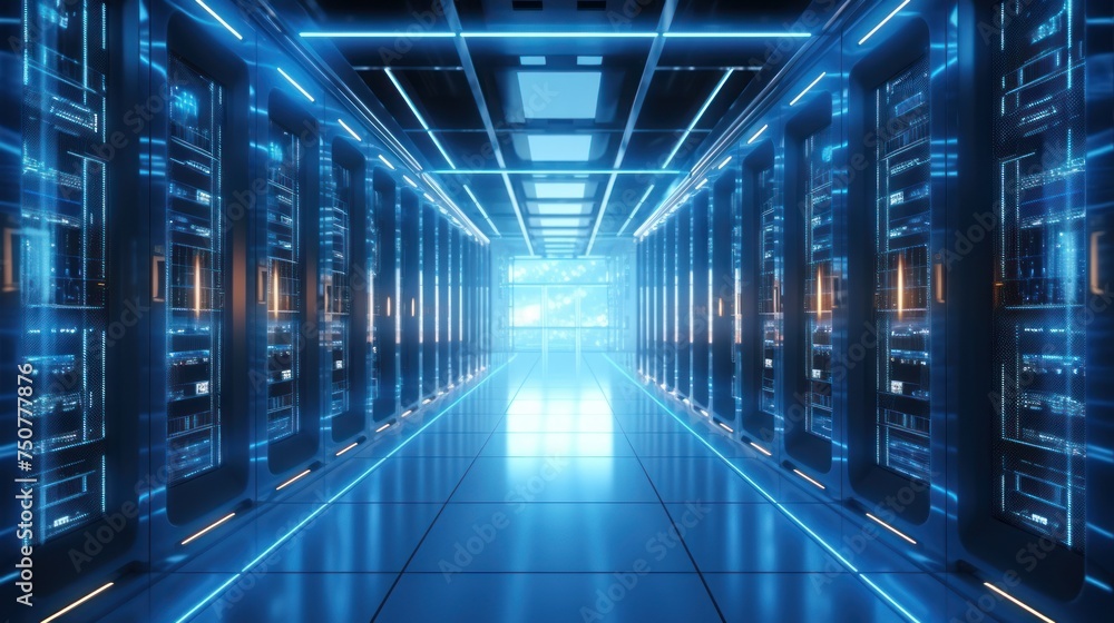 Futuristic High Tech Server Room,System Administrator Corridor. Futuristic High Tech Server Room,System Administrator Corridor.