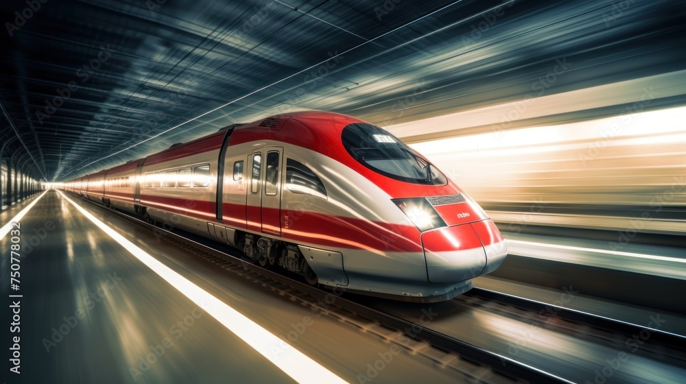 The high-speed train is moving, modern transportation