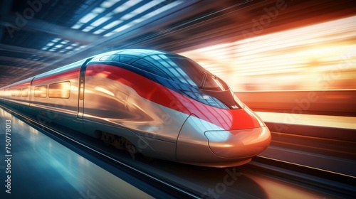 The high-speed train is moving, modern transportation