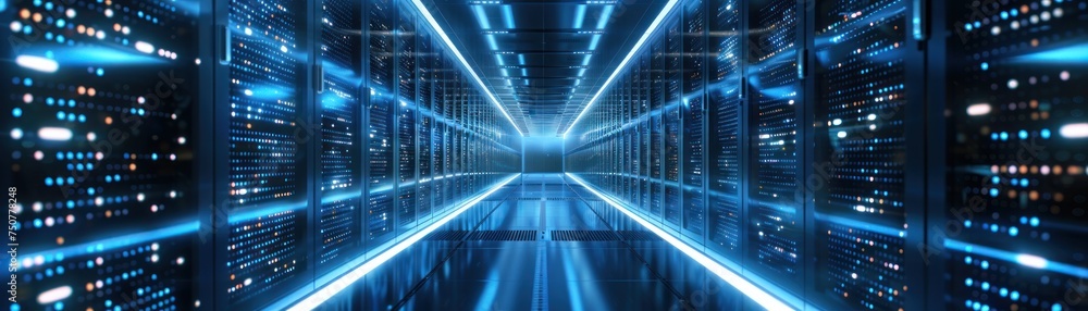 physical and digital converge in an architectural marvel. the data center. In this surreal landscape, rows of hardware and servers stretch into infinity physical and digital converge in an architectural marvel. the data center. In this surreal landscape, rows of hardware and servers stretch into infinity