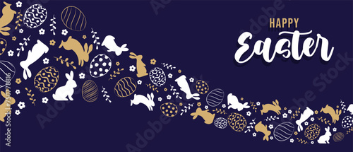 Cute hand drawn easter eggs and bunnies , fun garland, great for textiles, banners, wallpapers, easter cards and wrapping - vector design