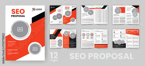 SEO Project Proposal Brochure Template.  Project Proposal Marketing Brochure Red Accent.