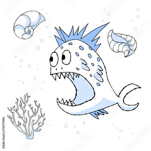 Punk fish, hand-drawn