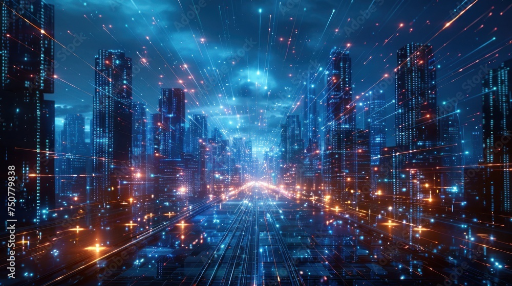 Urban Smart City. Dynamic Lighting and Futuristic Technology Enhancing Connectivity and Energy Efficiency Urban Smart City. Dynamic Lighting and Futuristic Technology Enhancing Connectivity and Energy Efficiency
