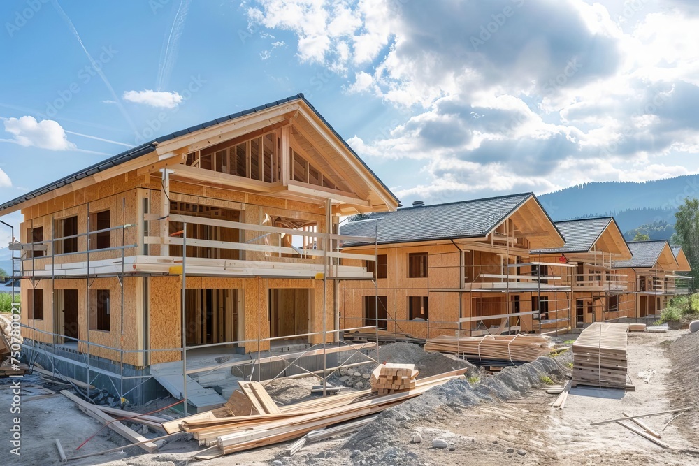 Construction of a wooden eco-friendly house Emphasizing sustainable building practices and green living Construction of a wooden eco-friendly house Emphasizing sustainable building practices and green living