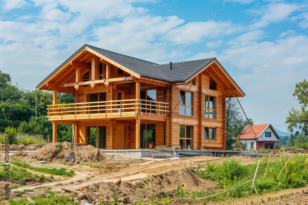 Construction of a wooden eco-friendly house Emphasizing sustainable building practices and green living