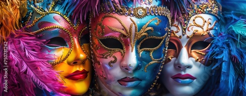 Colorful Masks with Dramatic Flair at the Masquerade. Imagine a Scene Where Beauty Meets Mystery © Thares2020