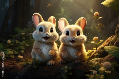 Two Rabbits Sitting Together Generative AI