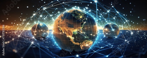 Communication technology and internet worldwide for business concept. Global world network connected and telecommunication on planet earth cryptocurrency