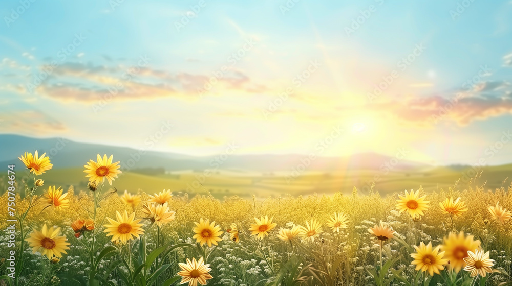 Sun flowers field  with sky background 