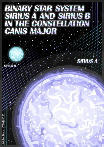 Bilde på lerret Vector Space Poster, vertical astronomical banner with cartoon design binary sta
