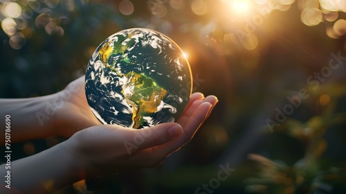 Abstract earth globe in human hands. Happy Earth Day