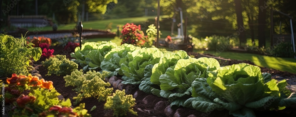 Summer garden, the technology of agriculture thrived as green leafy vegetables flourished, providing nutritious organic nutrition and embracing the eco-friendly principles of nature