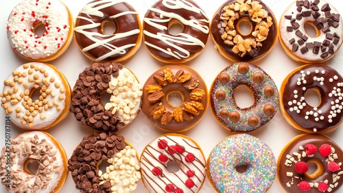 Donuts arranged together on a white background