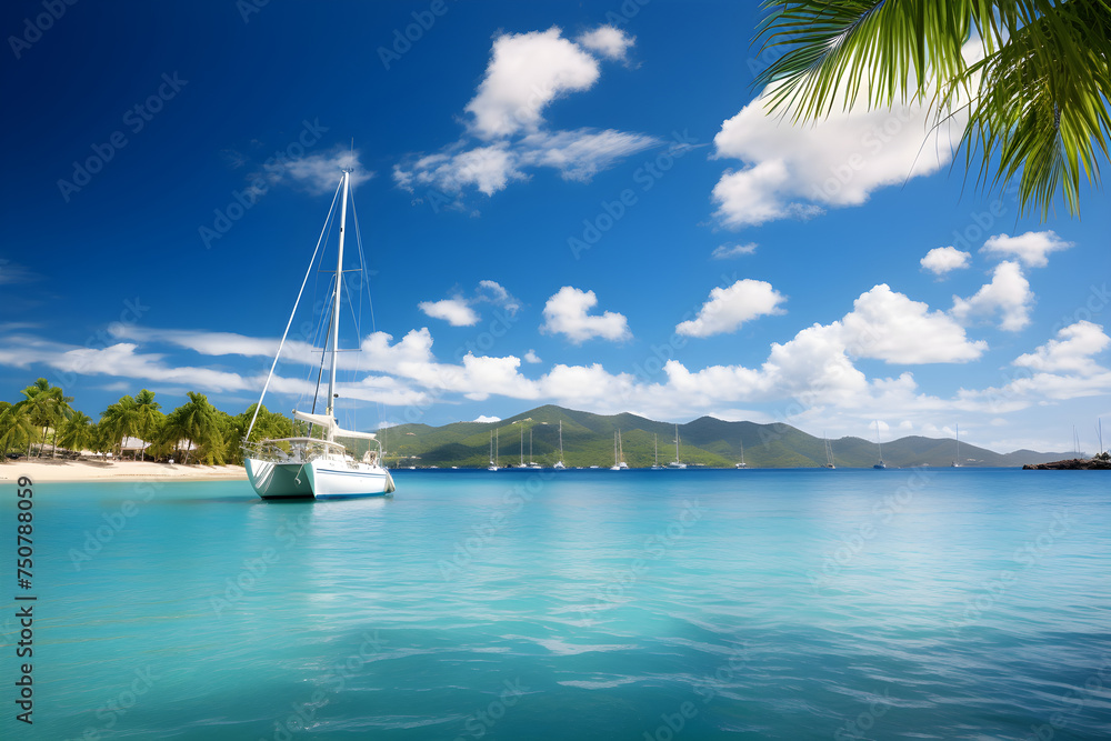 Luxurious Fleet of Boats in a Picturesque Bay of the British Virgin Islands: A Gateway to Nautical Adventures
