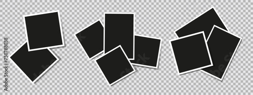 Set of compositions of empty photo frames. Vector illustrations of a beautiful photo frame or a Polaroid-style photo.Retro photo frames with shadow isolated on transparent background.