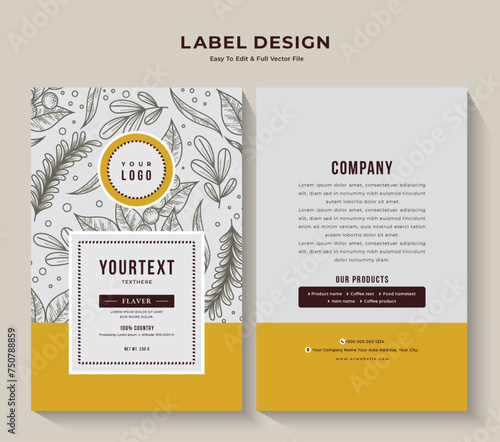 Coffee pouch packaging and label design, professional food sticker minimalist banner vector vintage tag.