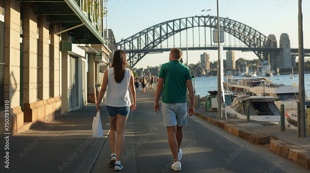 Husband and wife walking on the street during the day