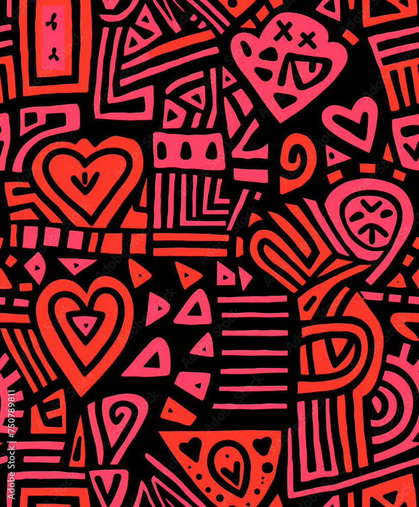 abstract tribal, linocut, valentines mud cloth, valentines day themed сreated with Generative Ai abstract tribal, linocut, valentines mud cloth, valentines day themed сreated with Generative Ai