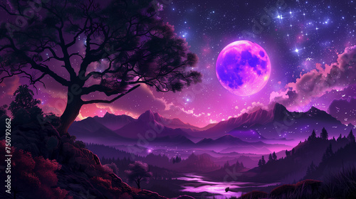 Violet night sky illustration background 
