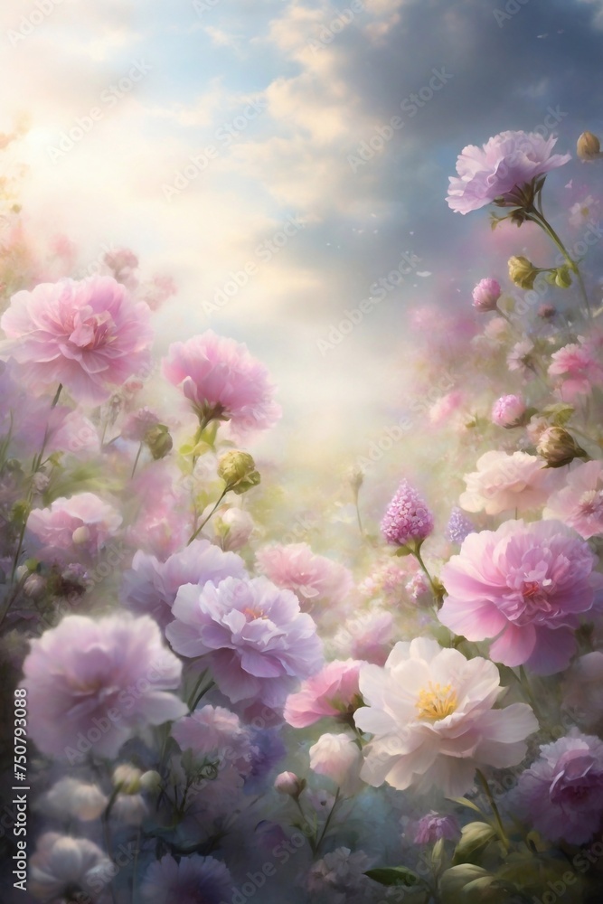 Whispers tale garden of spring flowers. AI generated illustration