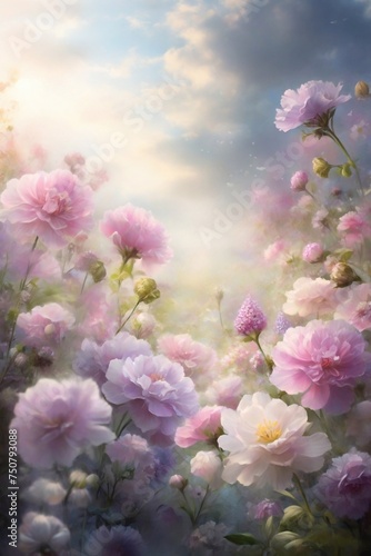 Whispers tale garden of spring flowers. AI generated illustration