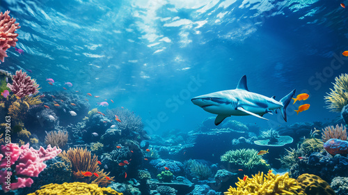 The big shark swimming underwater  Illustration