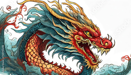 Close up of chinese dragon on white background