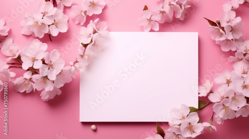 Paper Surrounded by Flowers on Pink Background