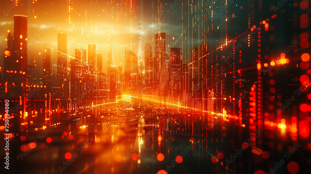 Obraz premium Experience the unfolding saga of finance depicted against an abstract grid and structure background, where trends converge and diverge, reflecting the dynamic nature of economic ev