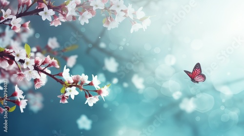 Butterfly Flying Over Tree With Flowers