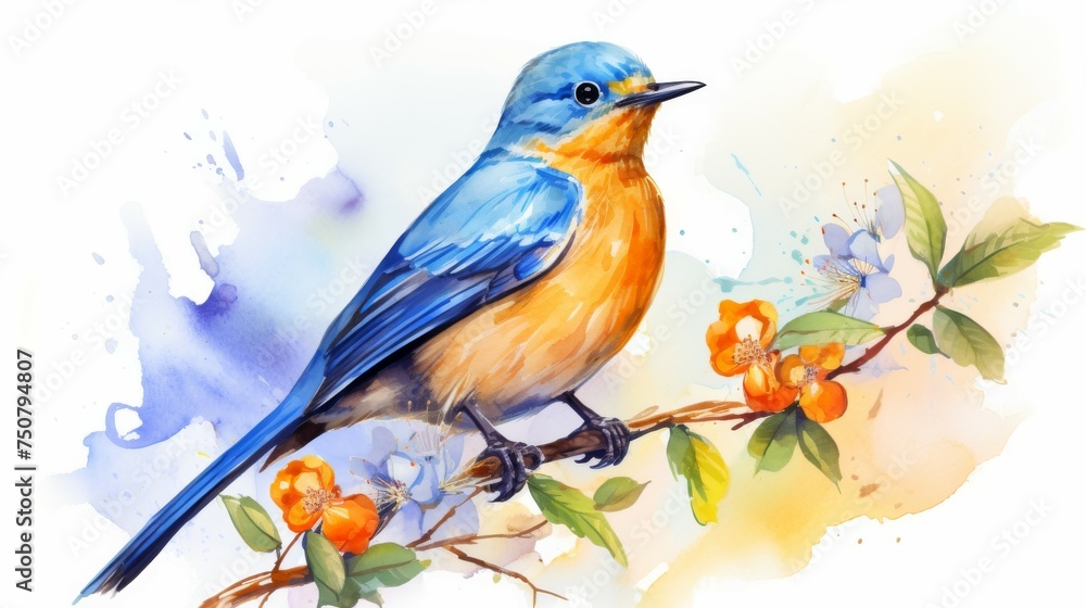 Blue Bird Perched on Branch