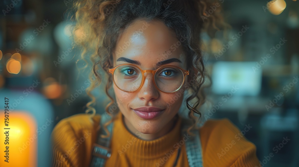 Portrait of a woman Looking at Camera Using Laptop Portrait of a woman Looking at Camera Using Laptop