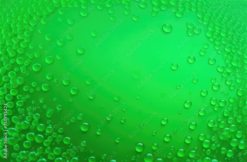 Background of green bubbles . A close-up of green cold beer. Background of drops. Banner.