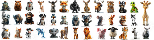 Set of cute 3D cartoon animals photo