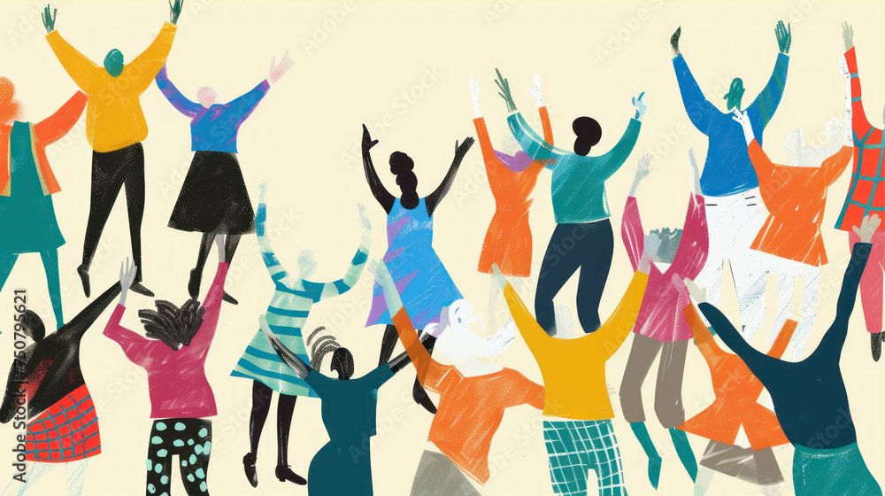 Illustration in minimalistic style. Group of happy people having fun.
Illustration in minimalistic style. Group of happy people having fun.