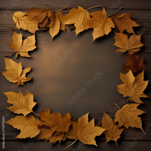 Dry autumn leaves with golden frame-- generated by ai