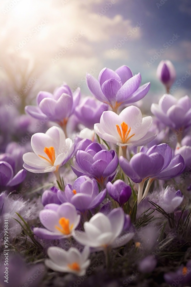 Whispers tale garden of Crocuses. AI generated illustration Whispers tale garden of Crocuses. AI generated illustration