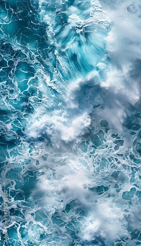 ocean with foaming waves top view