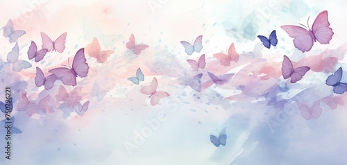 Group of Purple Butterflies Soaring in Spring Sky